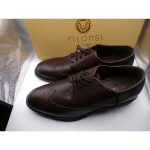 Allonsi Aaron Wingtip Oxford Dress Shoes Brown Leather Men's Size 10 US 43 EUR